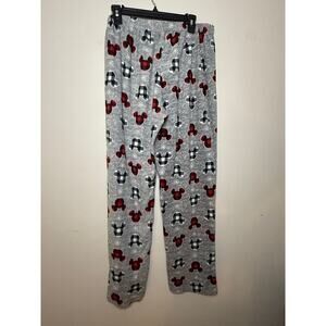 Disney Mickey Mouse Head Plaid Gray Lounge Fleece Pajama Bottoms Size L